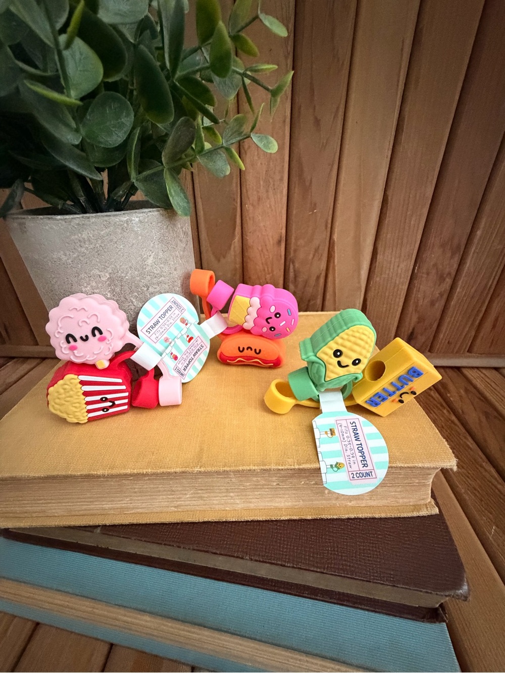 Summer Comfort Food Straw Toppers, Set of 3 Assorted Designs